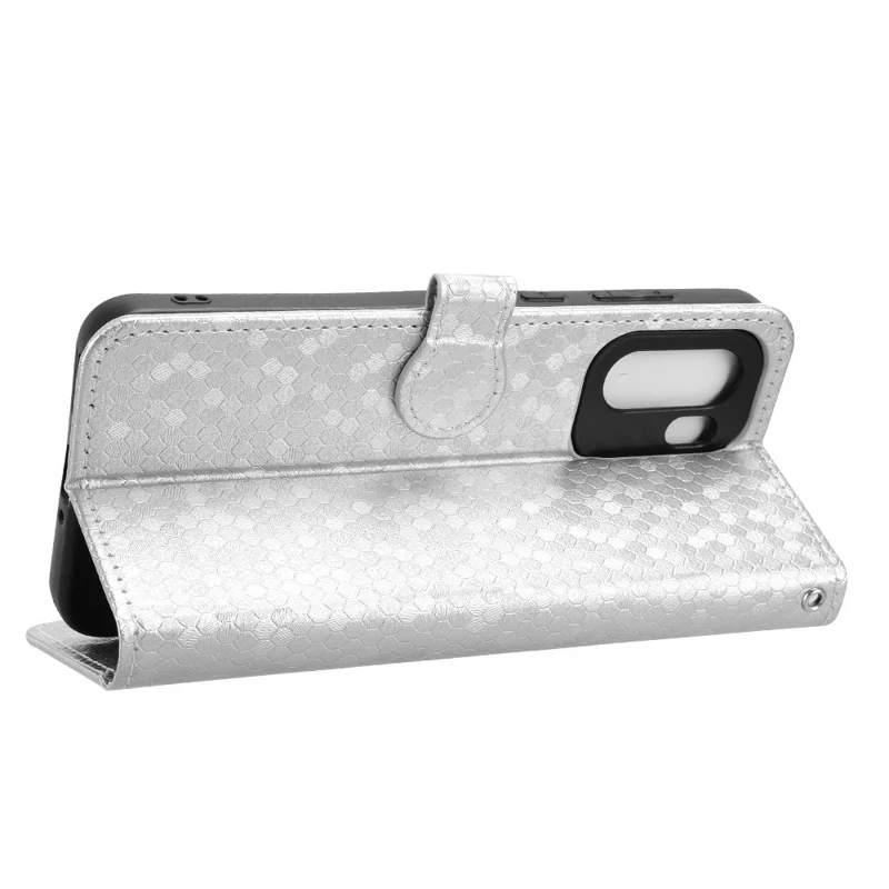 Wallet Case For OnePlus 15R 5G  /  Ace 6 5G Dot Pattern Imprint PU Leather Phone Cover with Wrist Strap - Silver