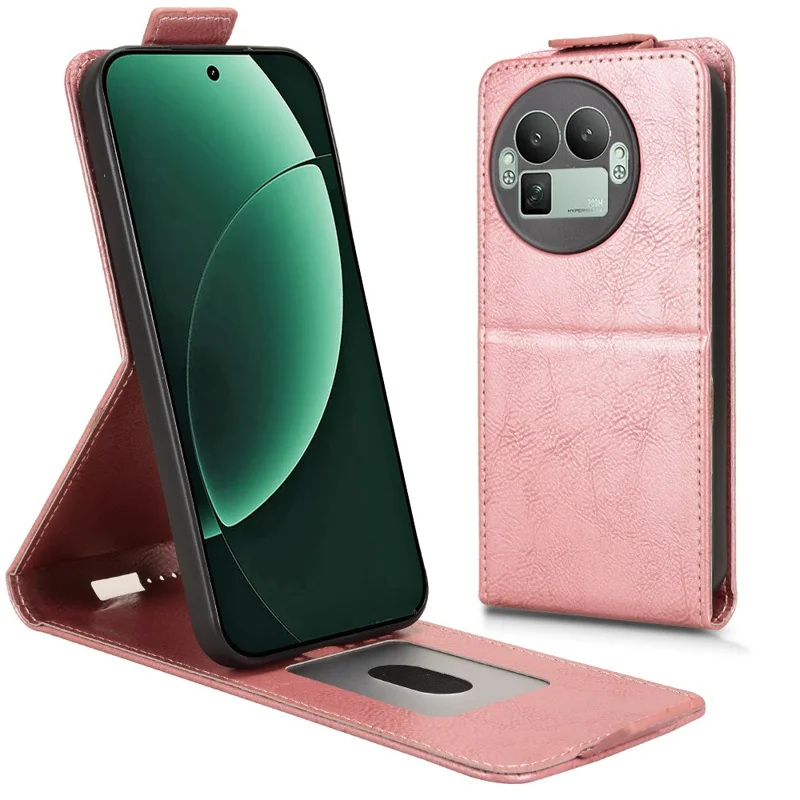 For Realme GT 8 Pro 5G Stand Case Magnetic Clasp Vertical Flip Leather Phone Cover with Card Holder - Rose Gold