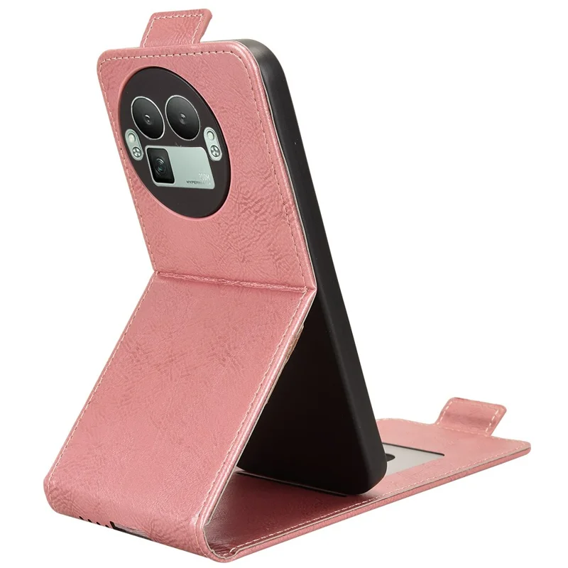 For Realme GT 8 Pro 5G Stand Case Magnetic Clasp Vertical Flip Leather Phone Cover with Card Holder - Rose Gold