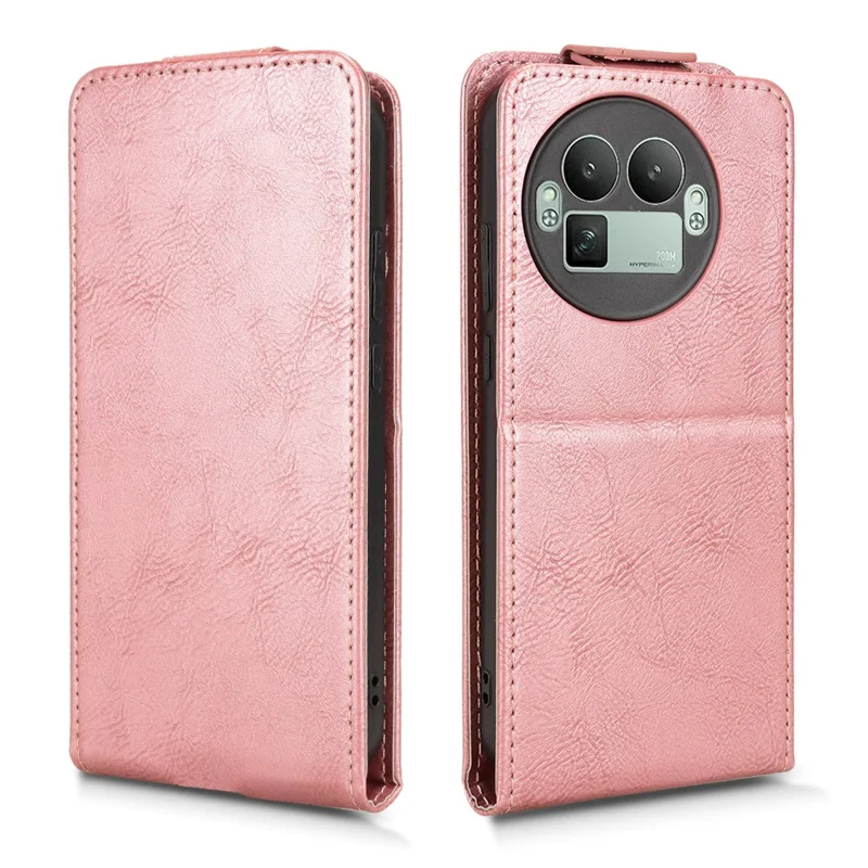 For Realme GT 8 Pro 5G Stand Case Magnetic Clasp Vertical Flip Leather Phone Cover with Card Holder - Rose Gold