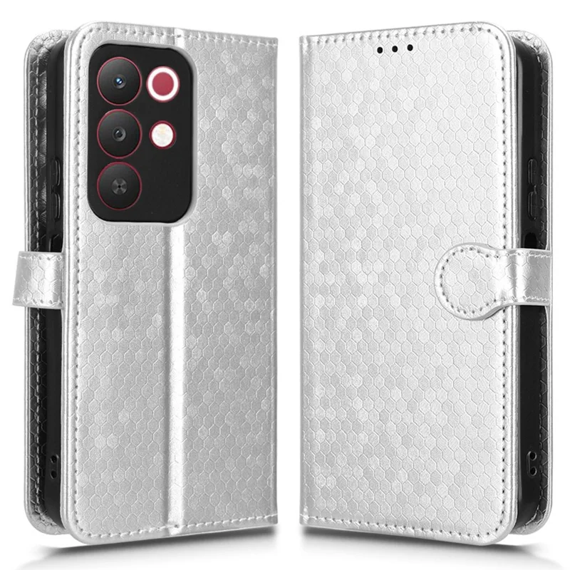 Wallet Case For Realme C85 5G  /  15x (India) 5G Dot Pattern Imprint PU Leather Phone Cover with Wrist Strap - Silver
