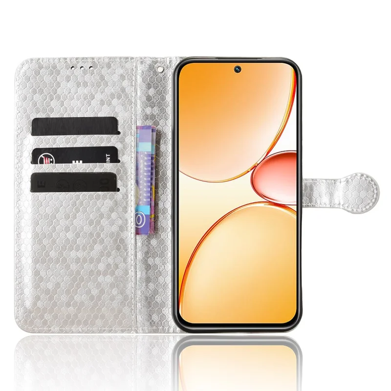 Wallet Case For Realme C85 5G  /  15x (India) 5G Dot Pattern Imprint PU Leather Phone Cover with Wrist Strap - Silver