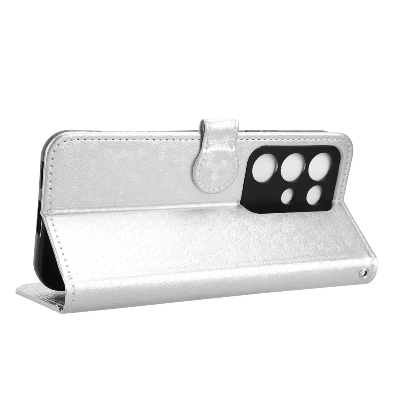 Wallet Case For Realme C85 5G  /  15x (India) 5G Dot Pattern Imprint PU Leather Phone Cover with Wrist Strap - Silver