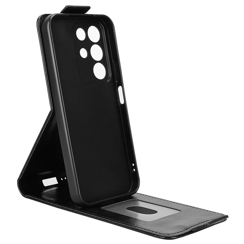 Stand Case For Realme C85 5G  /  15x (India) 5G Magnetic Clasp Vertical Flip Leather Phone Cover with Card Holder - Black