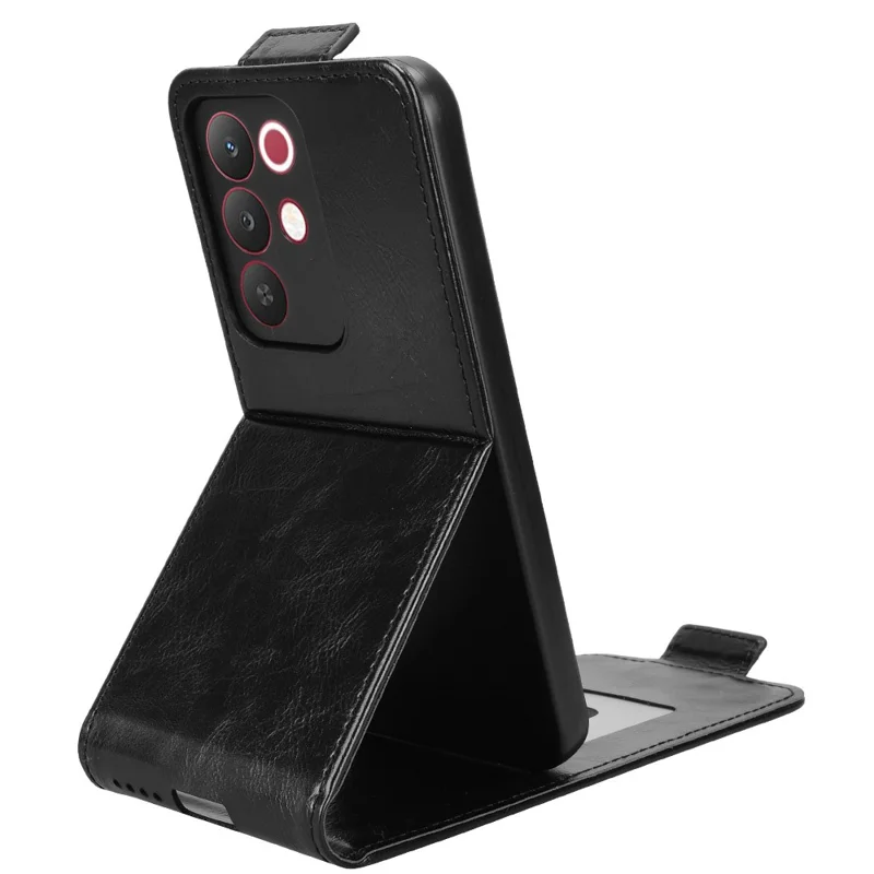 Stand Case For Realme C85 5G  /  15x (India) 5G Magnetic Clasp Vertical Flip Leather Phone Cover with Card Holder - Black