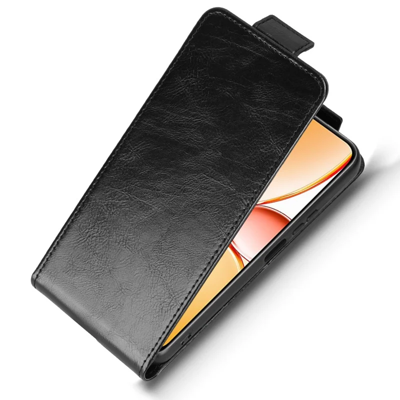 Stand Case For Realme C85 5G  /  15x (India) 5G Magnetic Clasp Vertical Flip Leather Phone Cover with Card Holder - Black