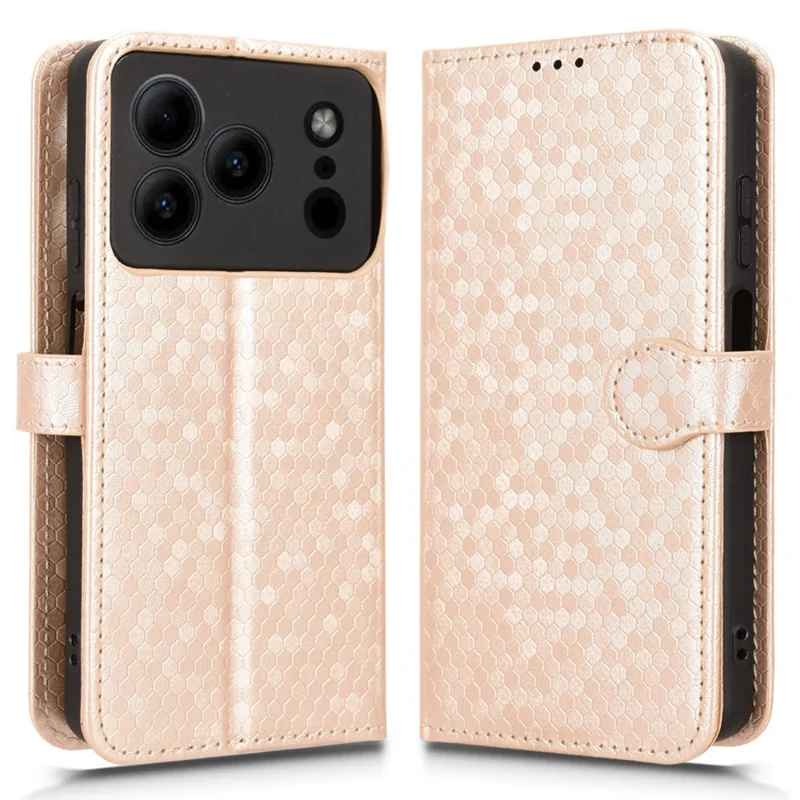 Wallet Case For Doogee Note 56  /  Note 56 Pro Dot Pattern Imprint PU Leather Phone Cover with Wrist Strap - Rose Gold