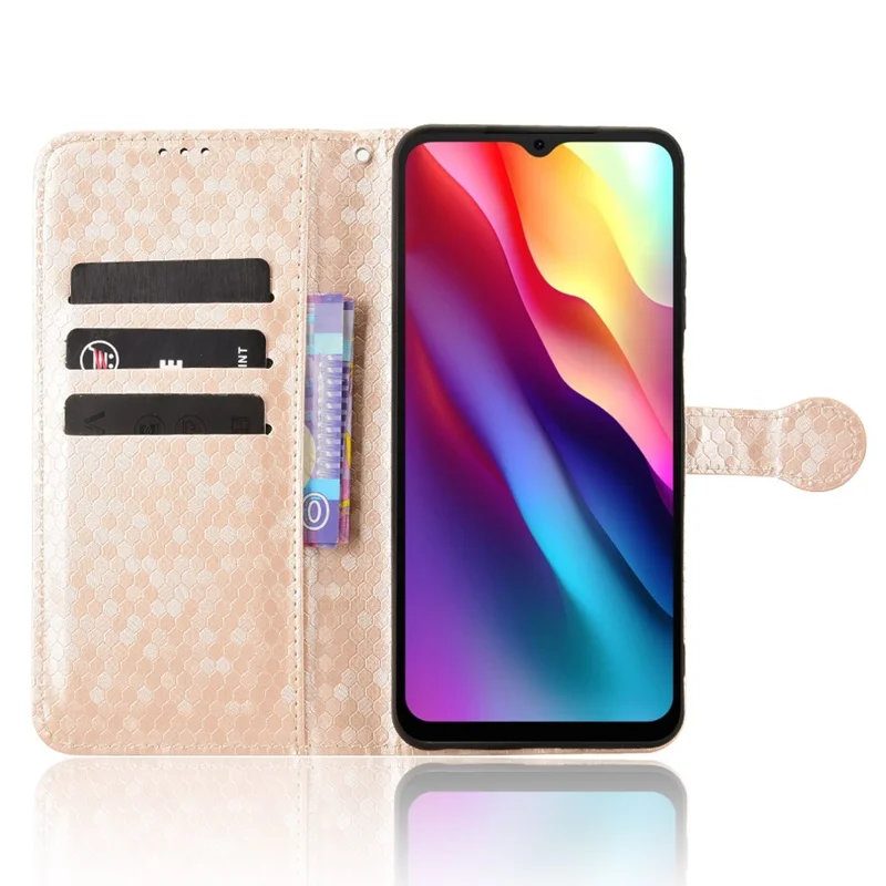 Wallet Case For Doogee Note 56  /  Note 56 Pro Dot Pattern Imprint PU Leather Phone Cover with Wrist Strap - Rose Gold