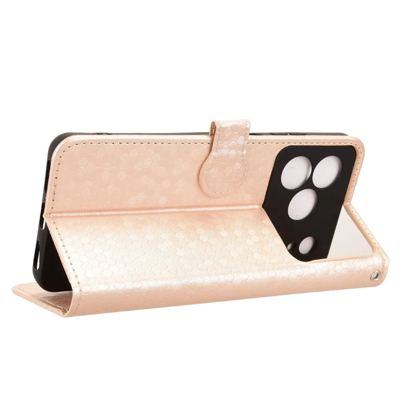 Wallet Case For Doogee Note 56  /  Note 56 Pro Dot Pattern Imprint PU Leather Phone Cover with Wrist Strap - Rose Gold