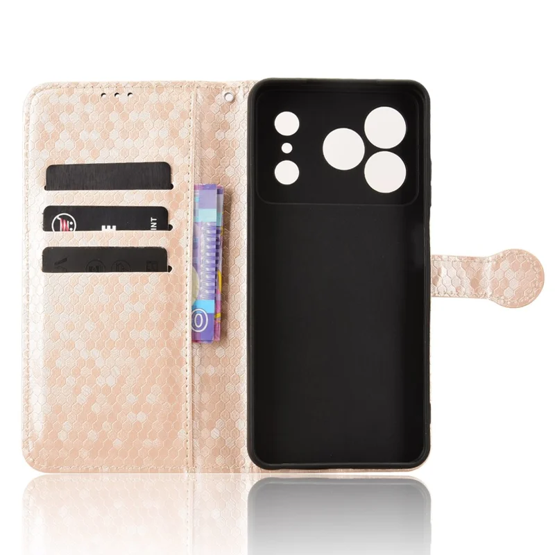 Wallet Case For Doogee Note 56  /  Note 56 Pro Dot Pattern Imprint PU Leather Phone Cover with Wrist Strap - Rose Gold