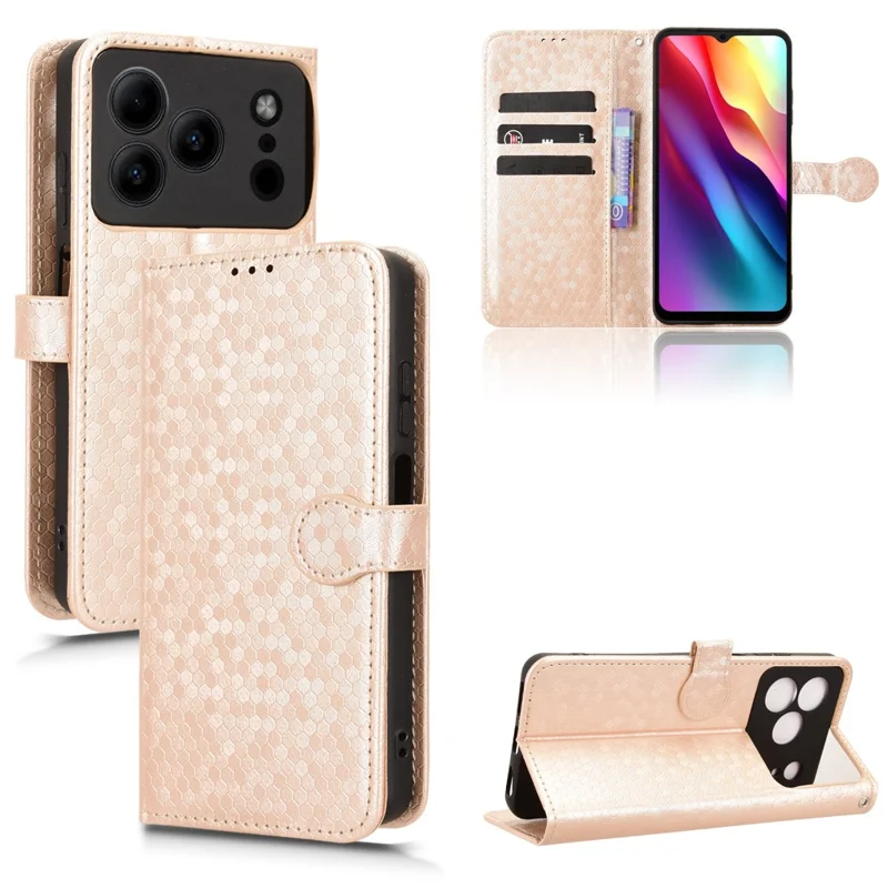 Wallet Case For Doogee Note 56  /  Note 56 Pro Dot Pattern Imprint PU Leather Phone Cover with Wrist Strap - Rose Gold