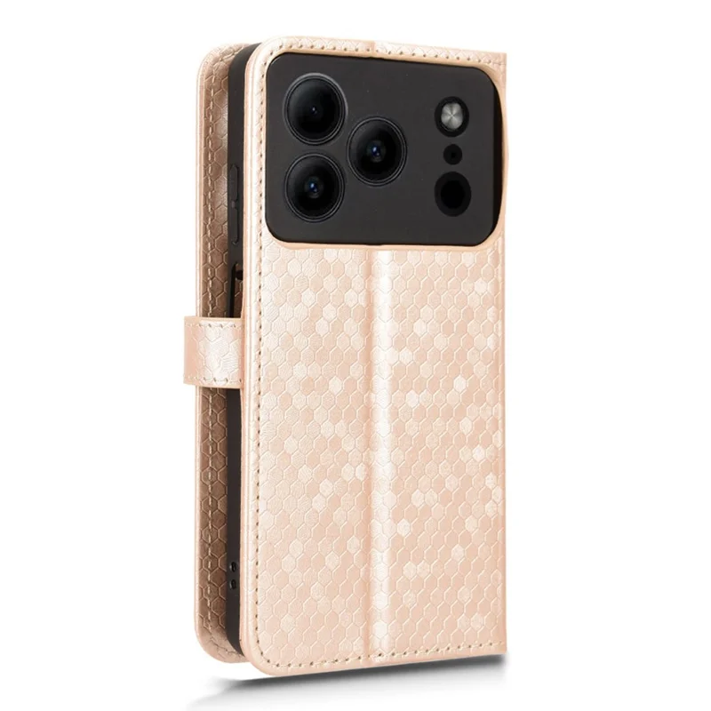Wallet Case For Doogee Note 56  /  Note 56 Pro Dot Pattern Imprint PU Leather Phone Cover with Wrist Strap - Rose Gold