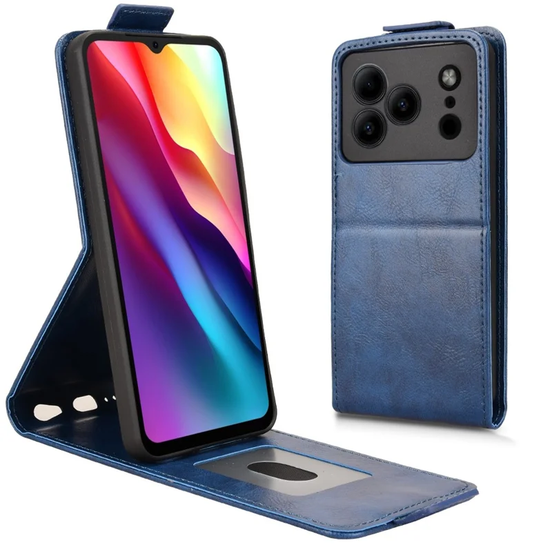 Чехол-подставка для Doogee Note 56 / Note 56 Pro с магнитной застежкой, вертикальный откидной кожаный чехол с держателем карт — темно-синий