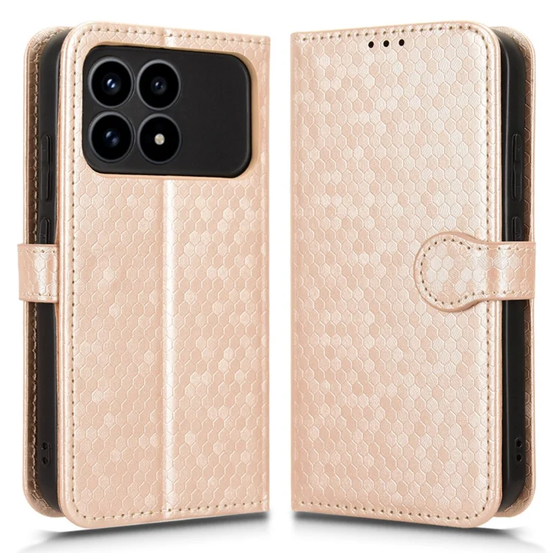 For Xiaomi Redmi K90 5G Wallet Case Dot Pattern Imprint PU Leather Phone Cover with Wrist Strap - Rose Gold