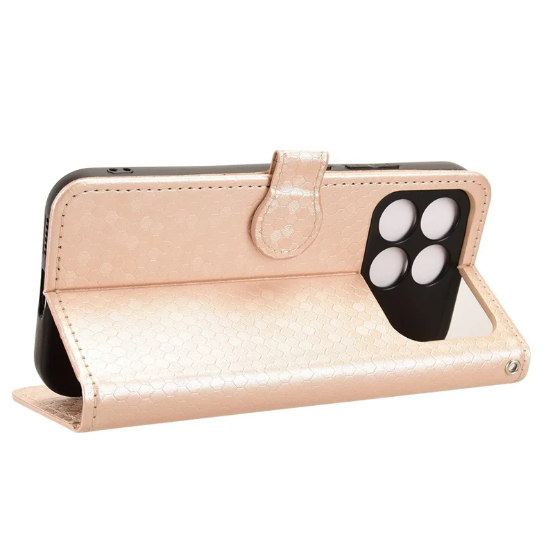 For Xiaomi Redmi K90 5G Wallet Case Dot Pattern Imprint PU Leather Phone Cover with Wrist Strap - Rose Gold