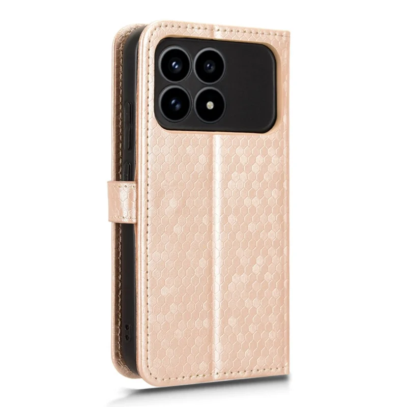 For Xiaomi Redmi K90 5G Wallet Case Dot Pattern Imprint PU Leather Phone Cover with Wrist Strap - Rose Gold