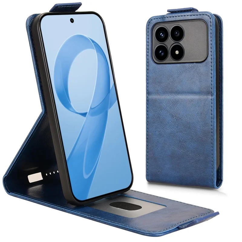 For Xiaomi Redmi K90 5G Stand Case Magnetic Clasp Vertical Flip Leather Phone Cover with Card Holder - Dark Blue