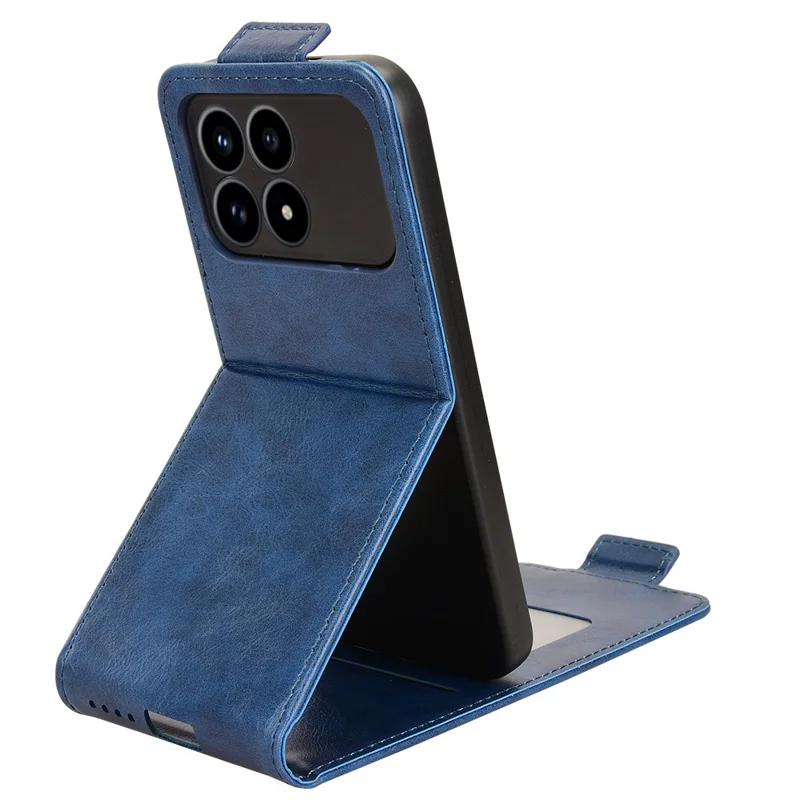 For Xiaomi Redmi K90 5G Stand Case Magnetic Clasp Vertical Flip Leather Phone Cover with Card Holder - Dark Blue