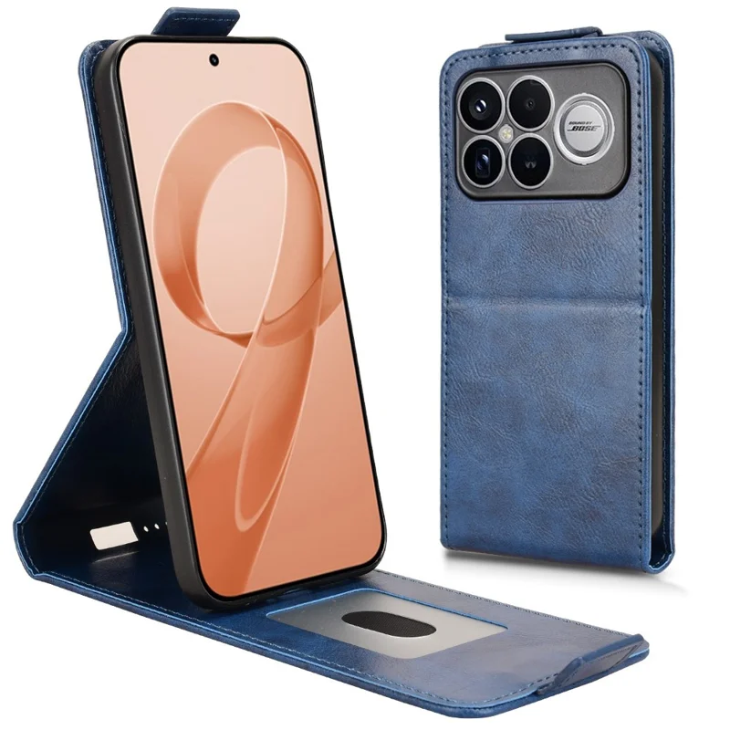 For Xiaomi Redmi K90 Pro Max 5G Stand Case Magnetic Clasp Vertical Flip Leather Phone Cover with Card Holder - Dark Blue