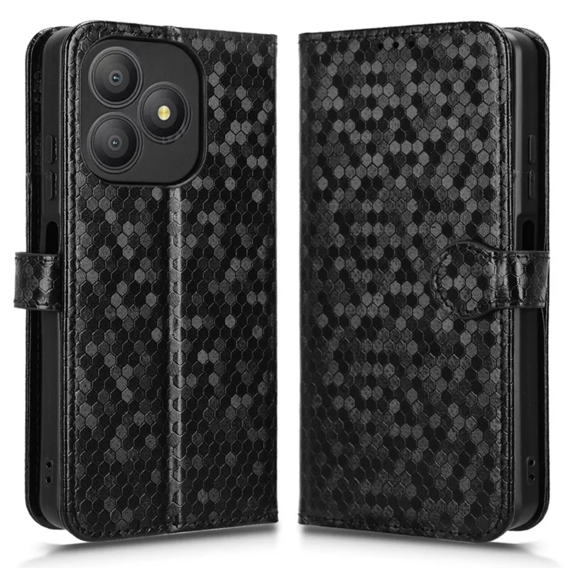 For Blackview Wave 9C Wallet Case Dot Pattern Imprint PU Leather Phone Cover with Wrist Strap - Black