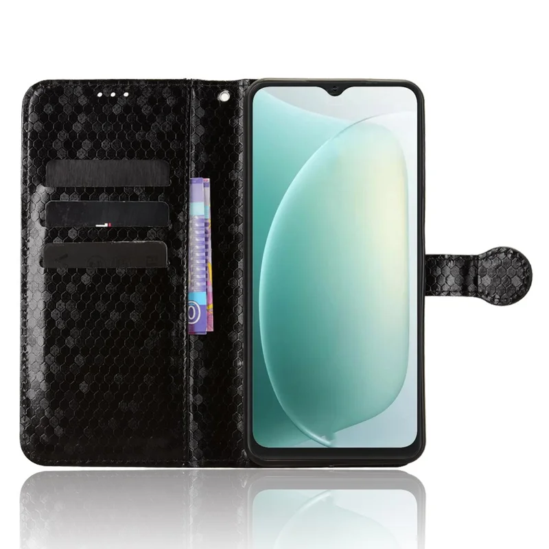 For Blackview Wave 9C Wallet Case Dot Pattern Imprint PU Leather Phone Cover with Wrist Strap - Black