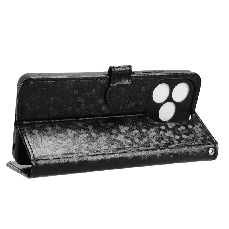 For Blackview Wave 9C Wallet Case Dot Pattern Imprint PU Leather Phone Cover with Wrist Strap - Black