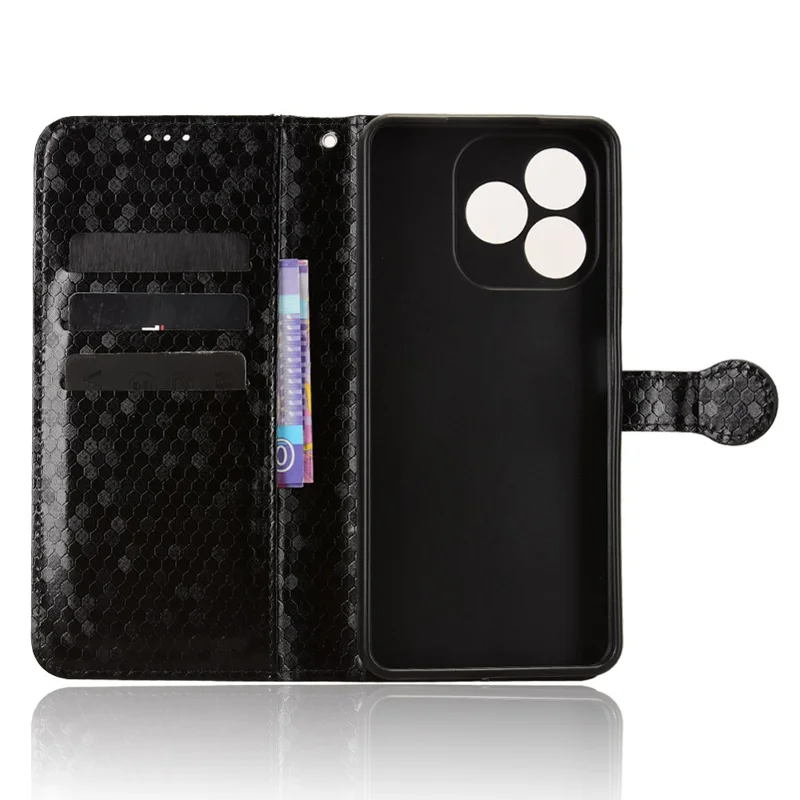 For Blackview Wave 9C Wallet Case Dot Pattern Imprint PU Leather Phone Cover with Wrist Strap - Black