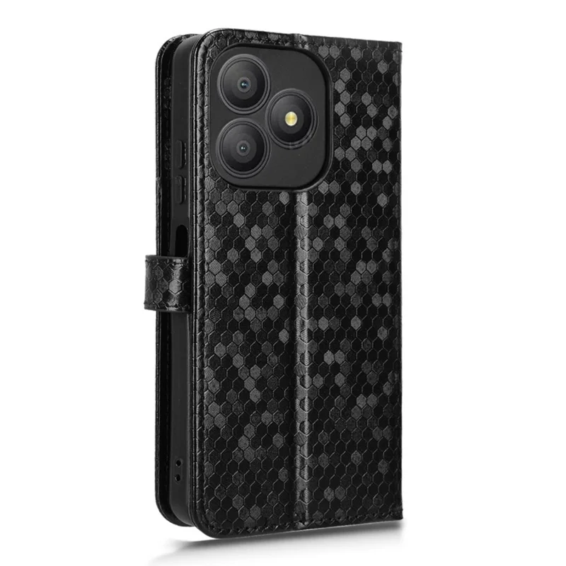 For Blackview Wave 9C Wallet Case Dot Pattern Imprint PU Leather Phone Cover with Wrist Strap - Black