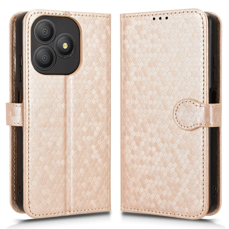 Futerał portfelowy z nadrukiem kropek do Blackview Wave 9C, pokrowiec z tworzywa PU z przytaczem na nadgarstek - różowe złoto