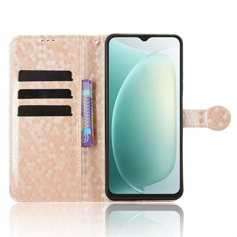 Futerał portfelowy z nadrukiem kropek do Blackview Wave 9C, pokrowiec z tworzywa PU z przytaczem na nadgarstek - różowe złoto