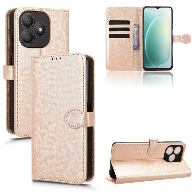 Futerał portfelowy z nadrukiem kropek do Blackview Wave 9C, pokrowiec z tworzywa PU z przytaczem na nadgarstek - różowe złoto