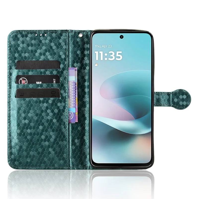 Wallet Case For Motorola Moto G67 Power 5G  /  G57 Power 5G Dot Pattern Imprint PU Leather Phone Cover with Wrist Strap - Green