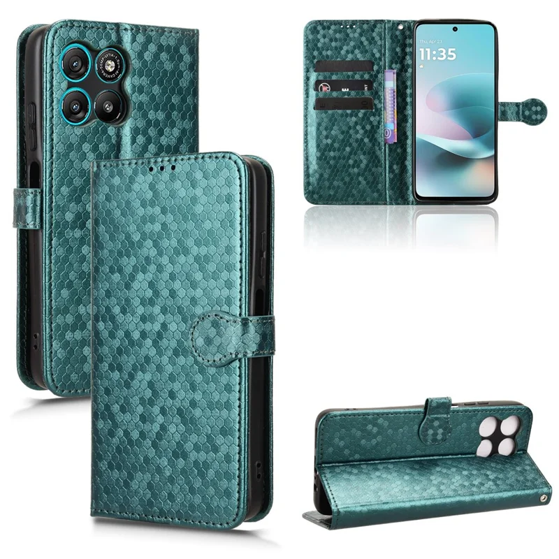 Wallet Case For Motorola Moto G67 Power 5G  /  G57 Power 5G Dot Pattern Imprint PU Leather Phone Cover with Wrist Strap - Green