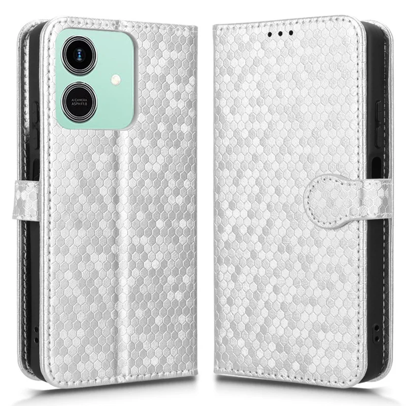 Fodral för Honor Play10 4G med plånbok och prickmönster i PU-läder med handledsband – Silver