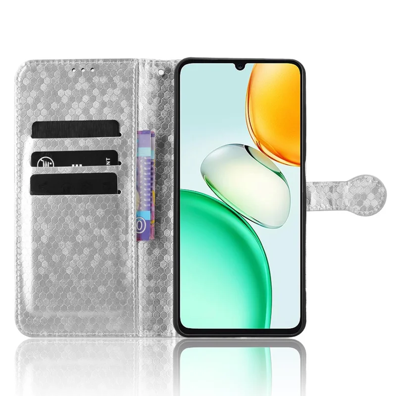 Fodral för Honor Play10 4G med plånbok och prickmönster i PU-läder med handledsband – Silver