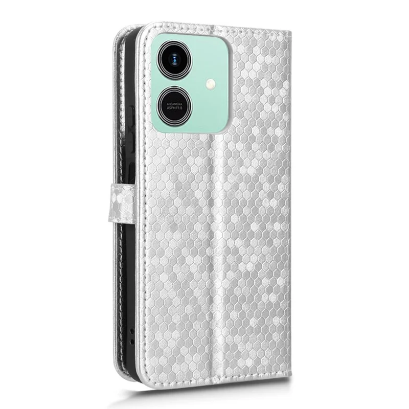 Fodral för Honor Play10 4G med plånbok och prickmönster i PU-läder med handledsband – Silver