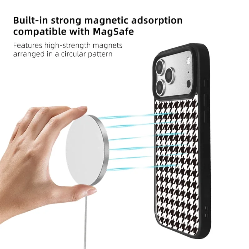 EYCASE Grid Series for iPhone 17 Pro Max Magnetic Case Black Edge TPU + Acrylic Cover Compatible with MagSafe - Black White Houndstooth