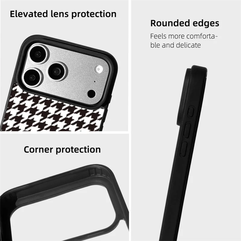 EYCASE Grid Series for iPhone 17 Pro Max Magnetic Case Black Edge TPU + Acrylic Cover Compatible with MagSafe - Black White Houndstooth