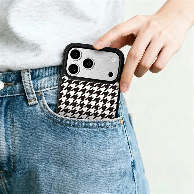 EYCASE Grid Series for iPhone 17 Pro Max Magnetic Case Black Edge TPU + Acrylic Cover Compatible with MagSafe - Black White Houndstooth