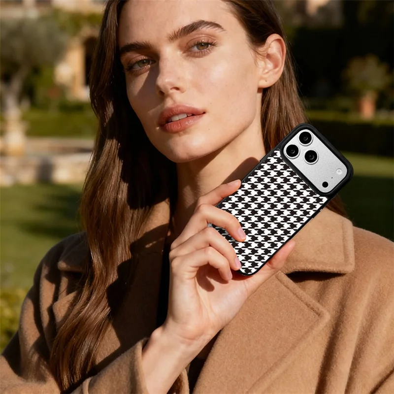 EYCASE Grid Series for iPhone 17 Pro Max Magnetic Case Black Edge TPU + Acrylic Cover Compatible with MagSafe - Black White Houndstooth