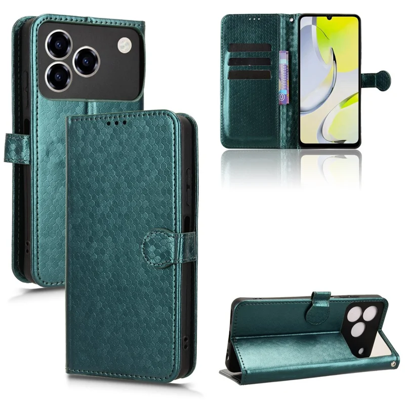 For ZTE Blade A76 4G Wallet Case Dot Pattern Imprint PU Leather Phone Cover with Wrist Strap - Green