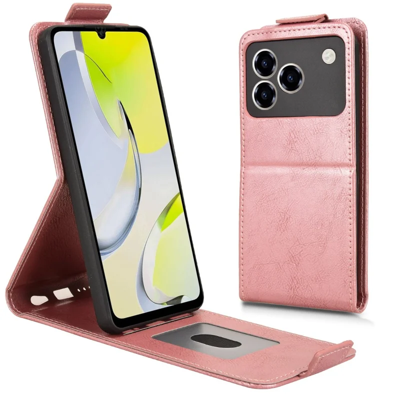 For ZTE Blade A76 4G Stand Case Magnetic Clasp Vertical Flip Leather Phone Cover with Card Holder - Rose Gold