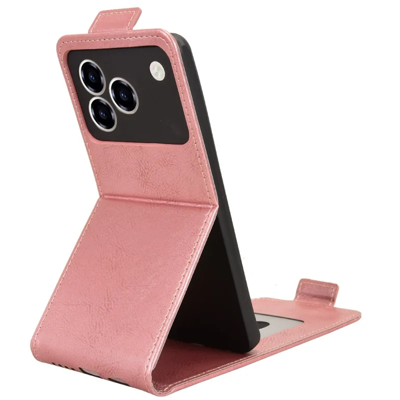 For ZTE Blade A76 4G Stand Case Magnetic Clasp Vertical Flip Leather Phone Cover with Card Holder - Rose Gold