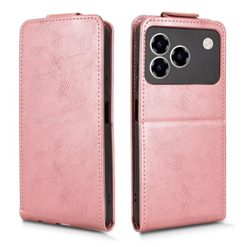 For ZTE Blade A76 4G Stand Case Magnetic Clasp Vertical Flip Leather Phone Cover with Card Holder - Rose Gold