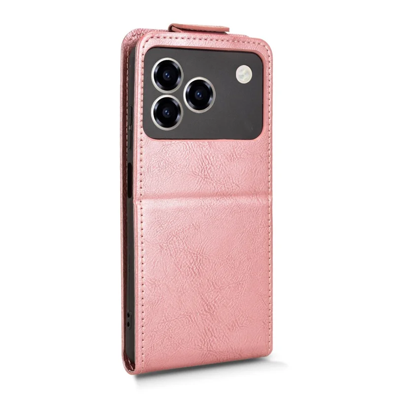 For ZTE Blade A76 4G Stand Case Magnetic Clasp Vertical Flip Leather Phone Cover with Card Holder - Rose Gold
