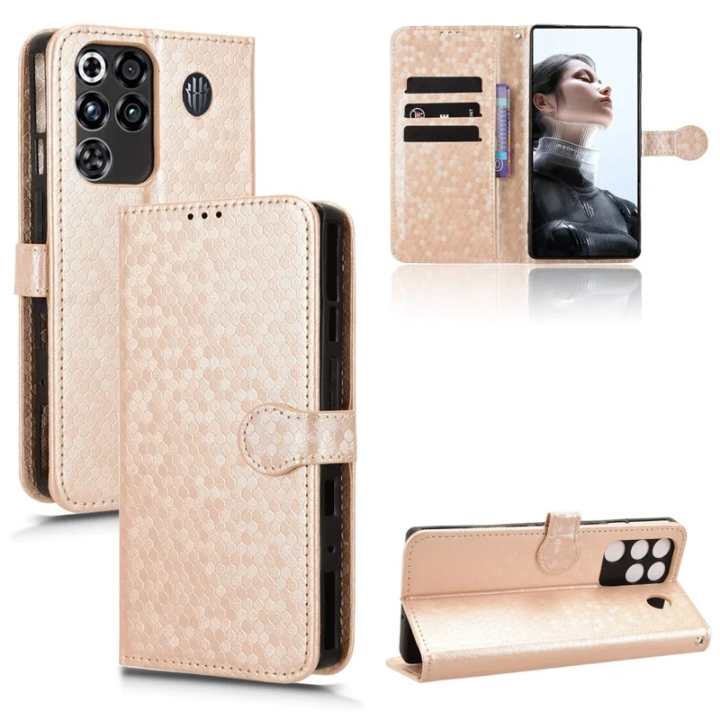 Wallet Case For ZTE nubia RedMagic 11 Pro 5G  /  11 Pro+ 5G Dot Pattern Imprint PU Leather Phone Cover with Wrist Strap - Rose Gold