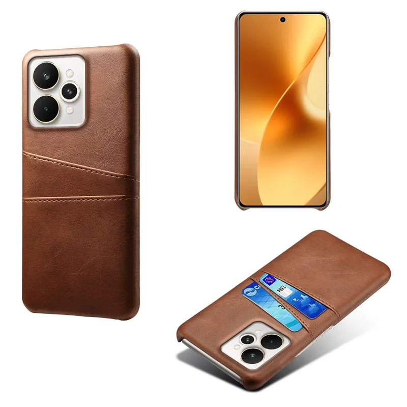 For Realme 15 Pro 5G Case Dual Card Slots PU Leather + Hard PC Phone Cover - Brown