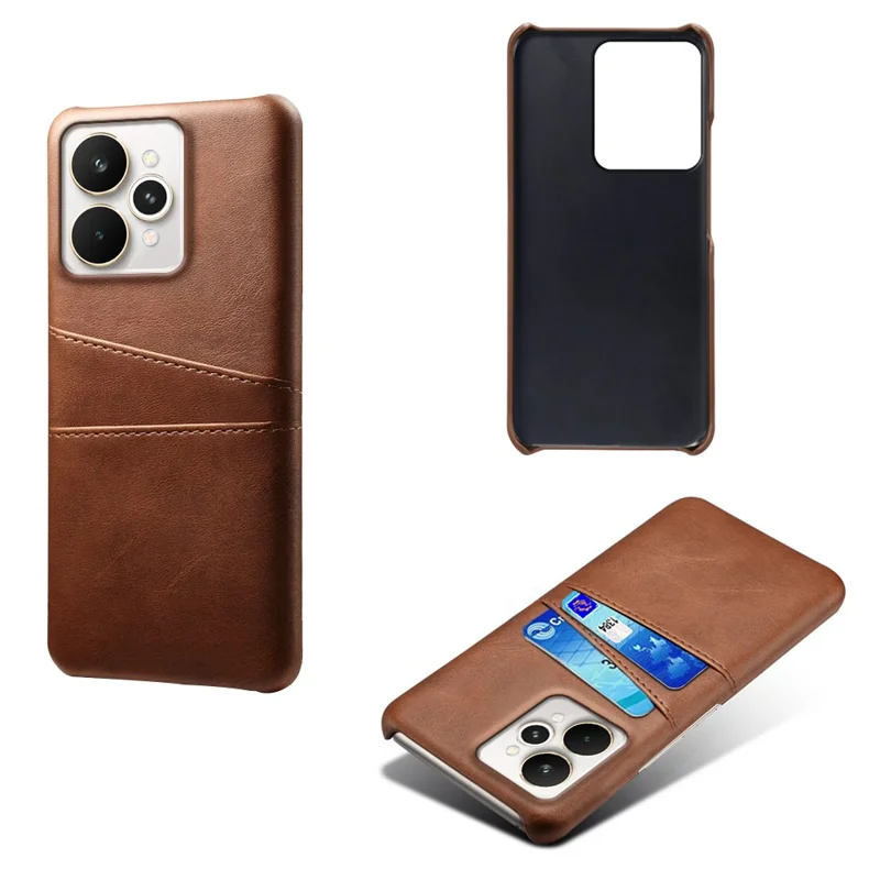 For Realme 15 Pro 5G Case Dual Card Slots PU Leather + Hard PC Phone Cover - Brown