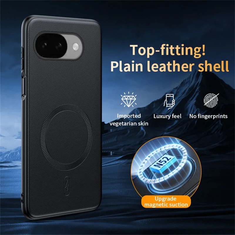 Funda para Google Pixel 10a Compatible con MagSafe, Funda de Cuero PU Recubierta con TPU + PC - Negro