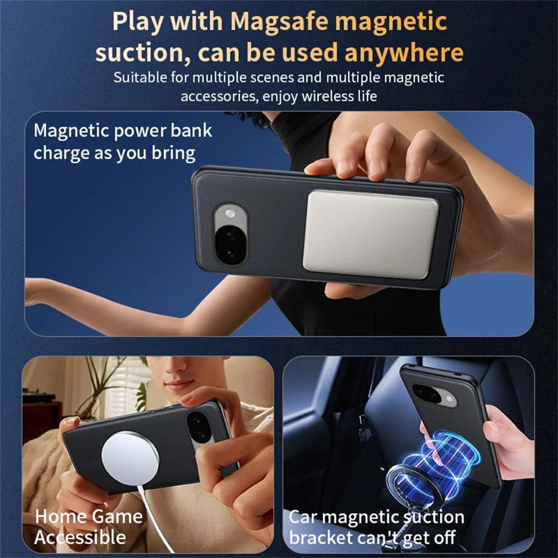 Funda para Google Pixel 10a Compatible con MagSafe, Funda de Cuero PU Recubierta con TPU + PC - Negro